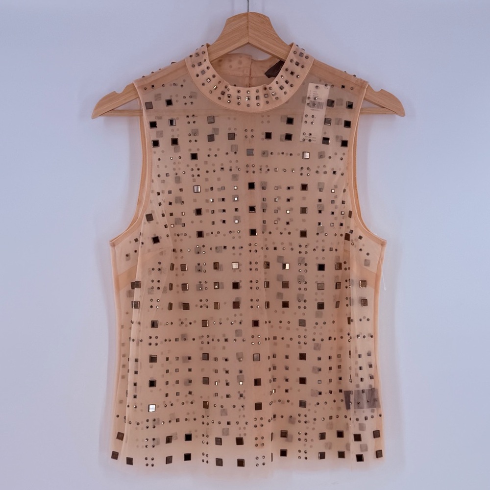 NWT Anthropologie Sunday in Brooklyn  Deco Mock-Neck Sheer Top Size Small